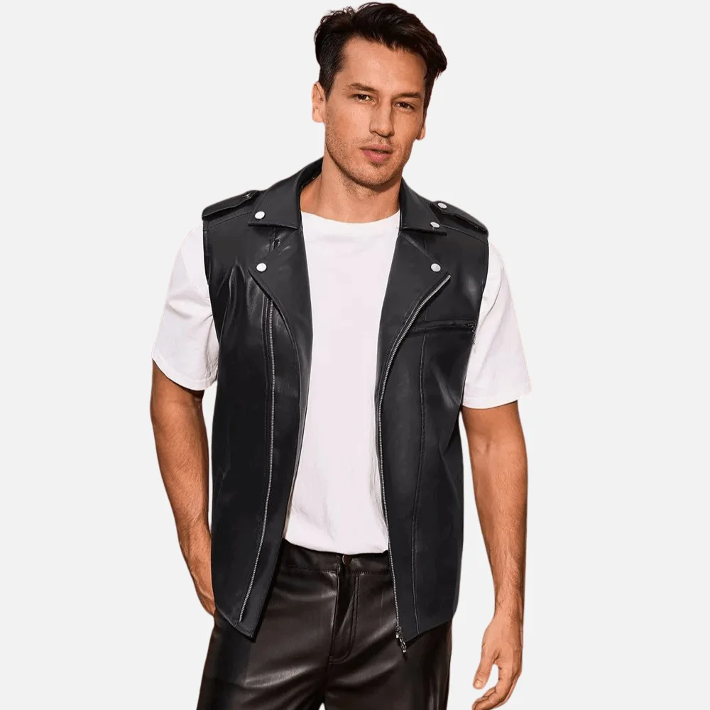INSPIRE CHIC Men's Motorcycle Zipper Punk Sleeveless Faux Leather Jacket Vest