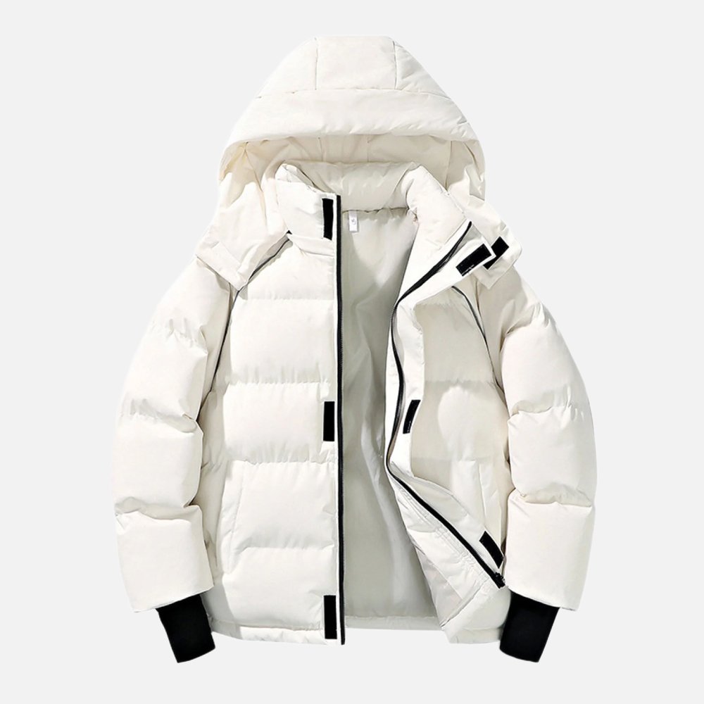 BADHUB Unisex's Down Hooded Jacket Windproof Thicken Couple Winter Coat Solid Color Zipper Puffer Jacket with Pockets Winter Clearance