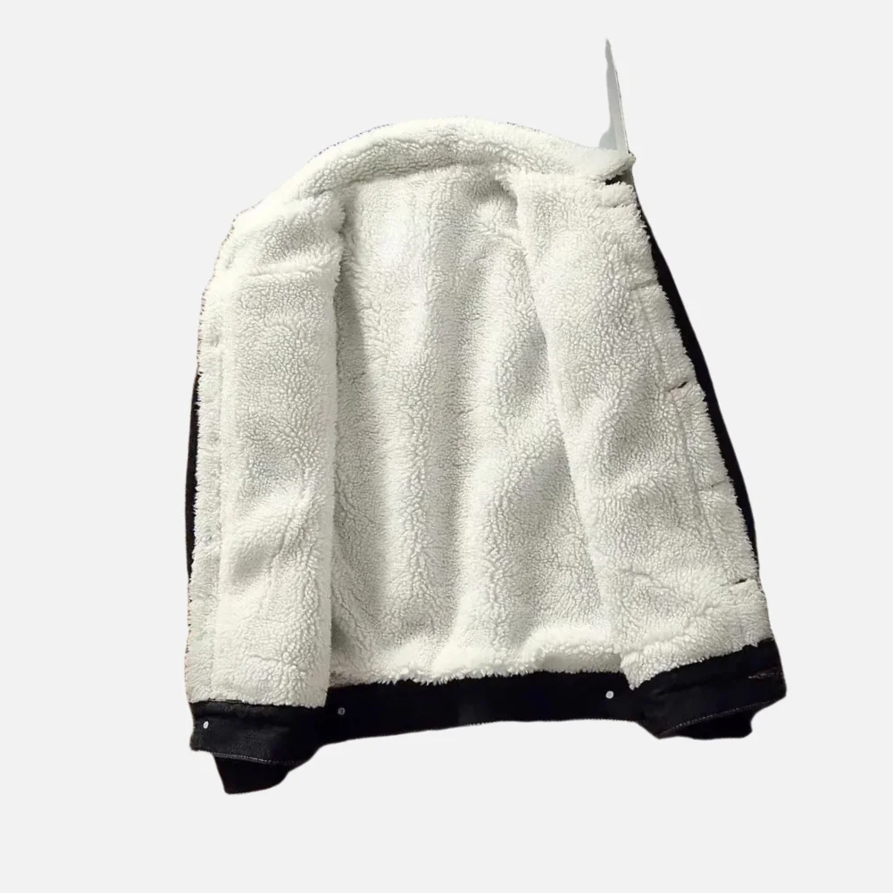 Winter Fleece-lined Thick Denim Men's Jacket Trendy Loose Fit Warm Coat - Image 2