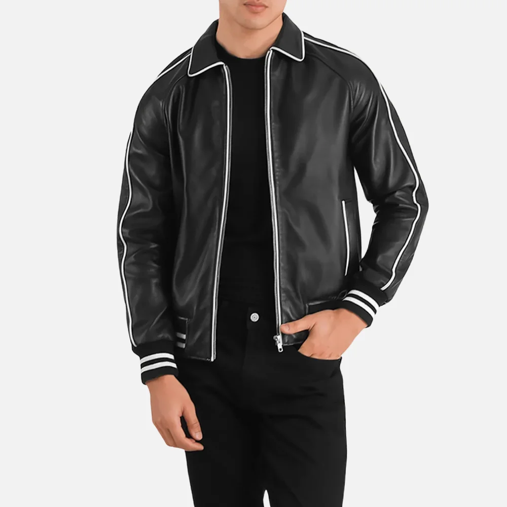 Cooper Black Leather Varsity Jacket