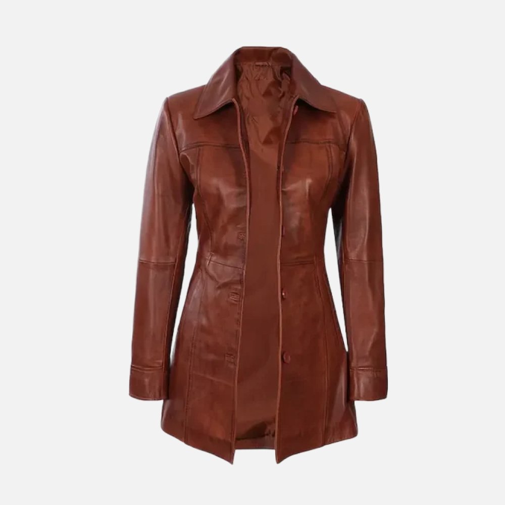 Cognac Waxed Leather Overcoat