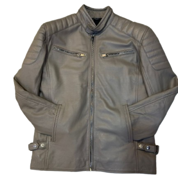Men’s Grey Leather Motorcycle Jacket