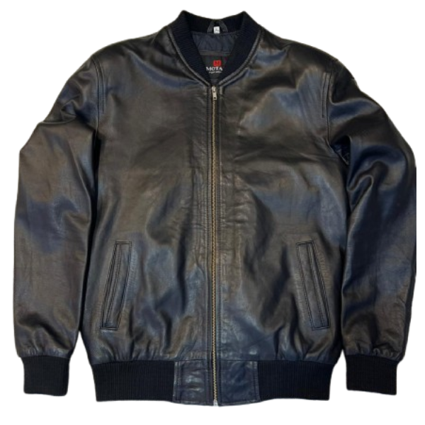 Men's Black Bomber Black Leather Jacket