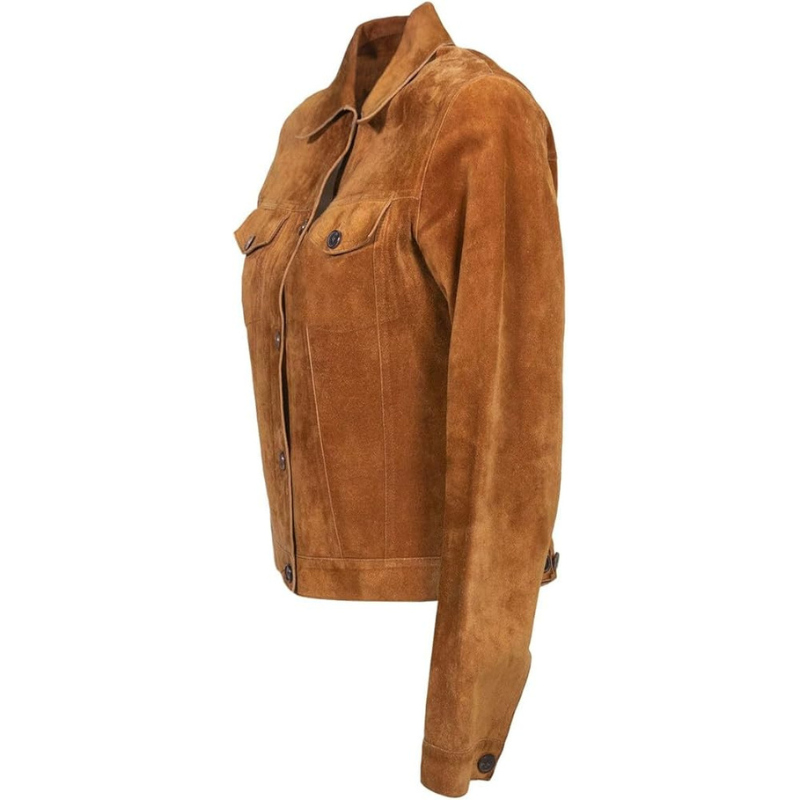 Women Suede Leather Trucker Jacket - Image 2