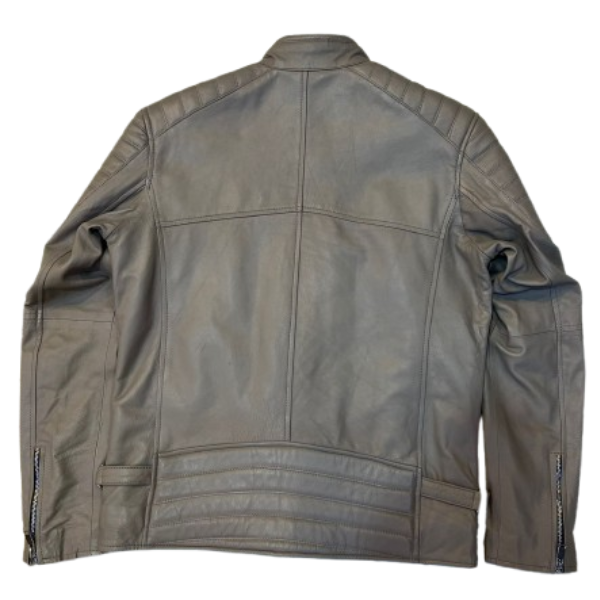 Menβs Grey Leather Motorcycle Jacket - Image 2