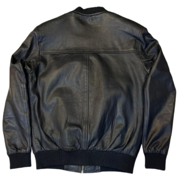 Men's Black Bomber Black Leather Jacket - Image 2