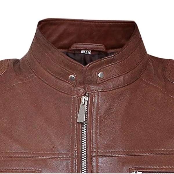Menβs Dark Brown Cafe Racer Leather Jacket - Image 4