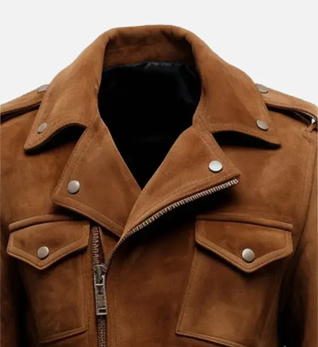 Men's Brown Biker Suede Leather Jacket - Image 4
