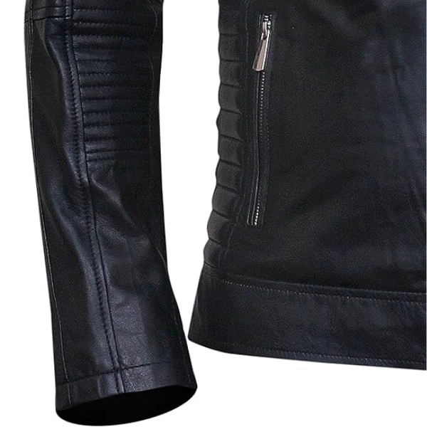 Menβs Cafe Racer Black Leather Jacket - Image 5