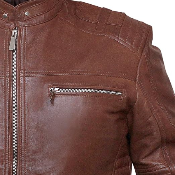 Menβs Dark Brown Cafe Racer Leather Jacket - Image 5