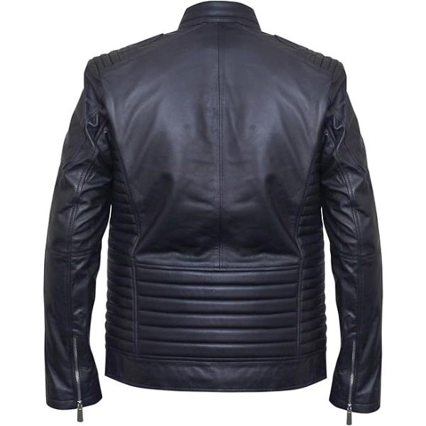 Menβs Cafe Racer Black Leather Jacket - Image 2