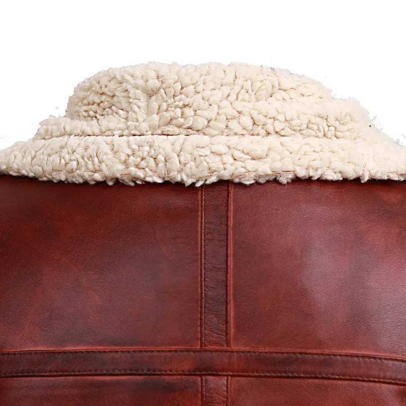 Men's Brown Shearling Stand Collar Real Leather Jacket - Image 5