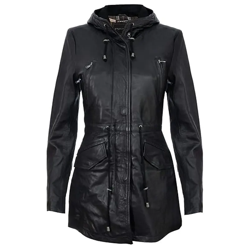 Black Parka Detachable Hood Trench Coat