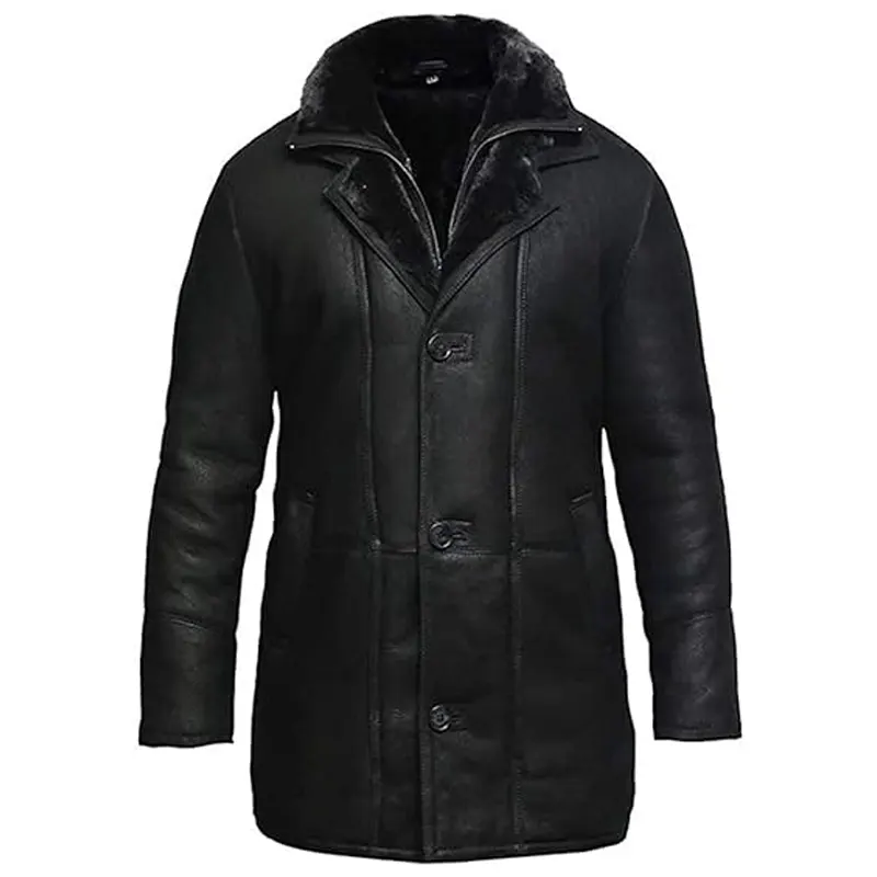 Black Shearling Duffle Leather Trench Coat