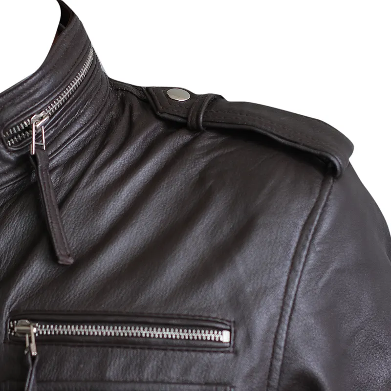 Black Biker Leather Jacket - Image 4