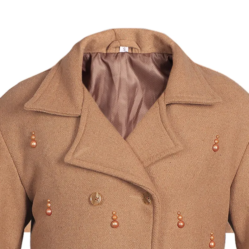 Women's Brown Embellished Wool Trench Coat - Image 4