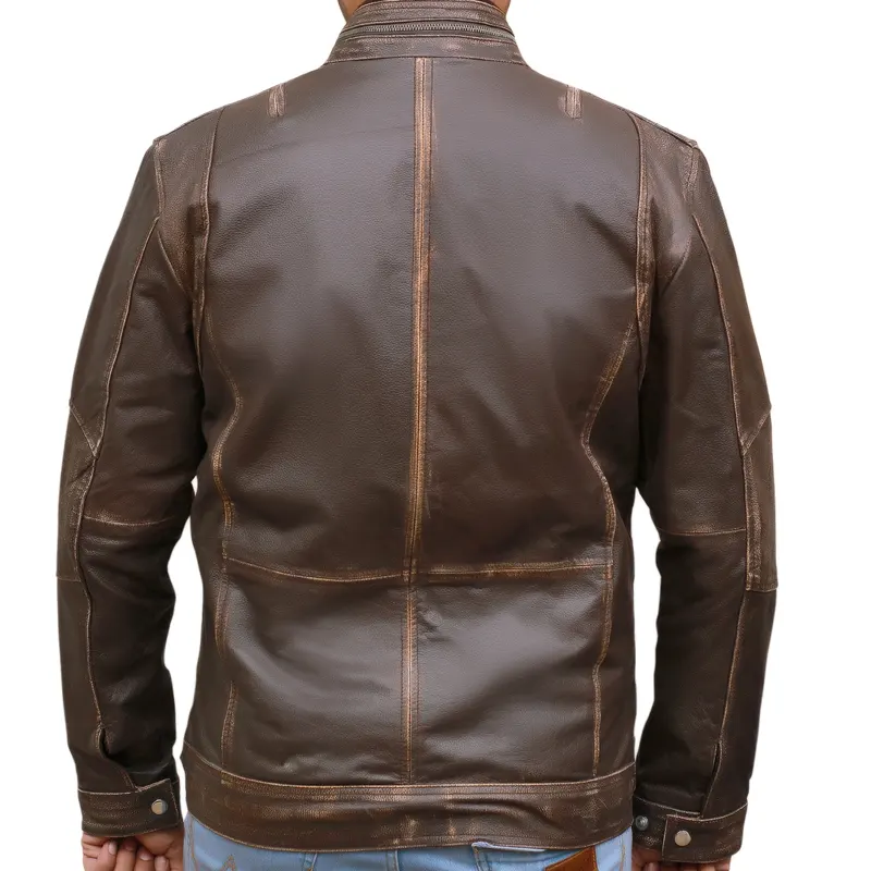 Men’s Biker Cafe Moto Racer Brown Genuine Leather Jacket - Image 11