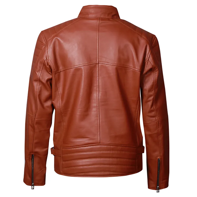Cafe Racer Brown Retro Style Biker Leather Jacket - Image 5