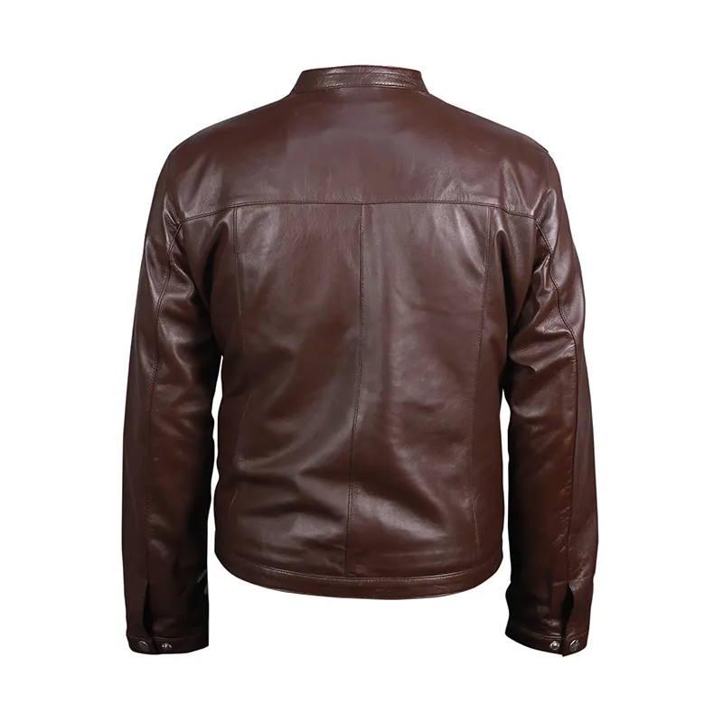 Menβs Chocolate Brown Biker Leather Jacket - Image 2