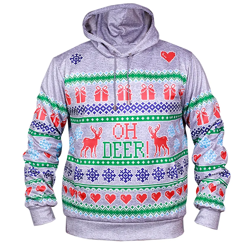 Christmas OH Deer Pullover Hooded Sweatshirt - Image 2