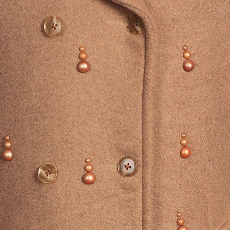 Women's Brown Embellished Wool Trench Coat - Image 5