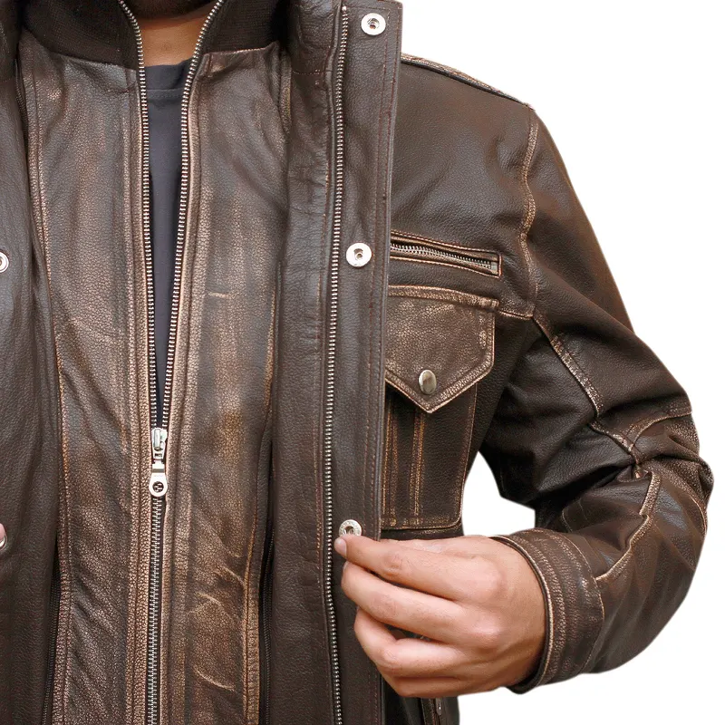 Men’s Biker Cafe Moto Racer Brown Genuine Leather Jacket - Image 6