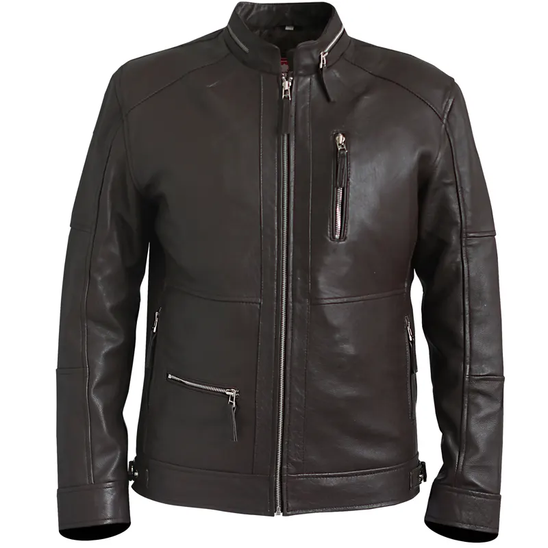 Distressed Dark Brown Biker Leather Jacket For Men