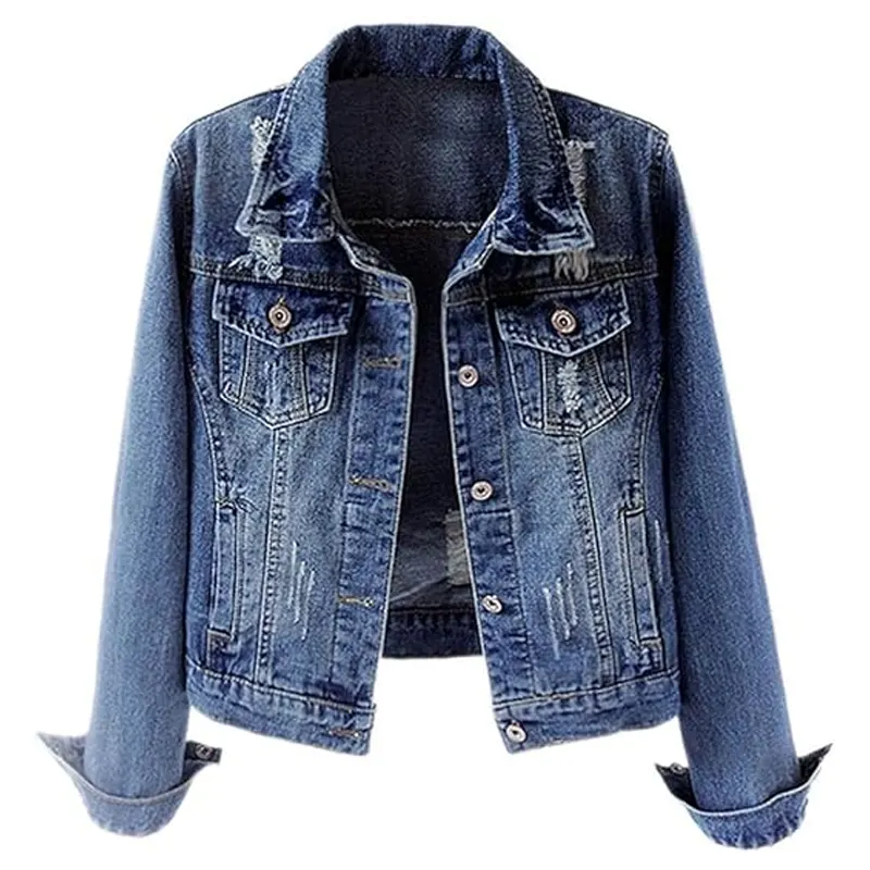 Distressed Ripped Long Sleeve Jean Jacket