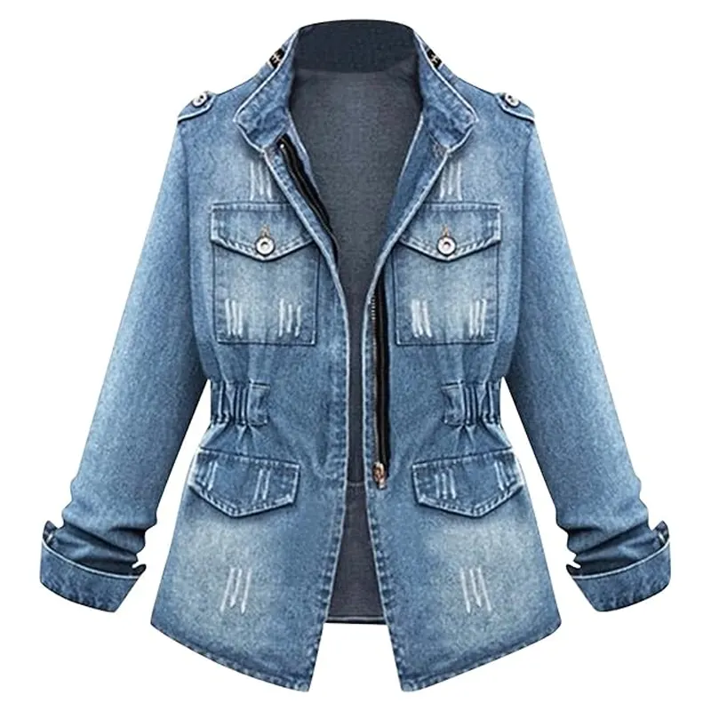 Ladies Casual Oversize Jean Chain Jacket