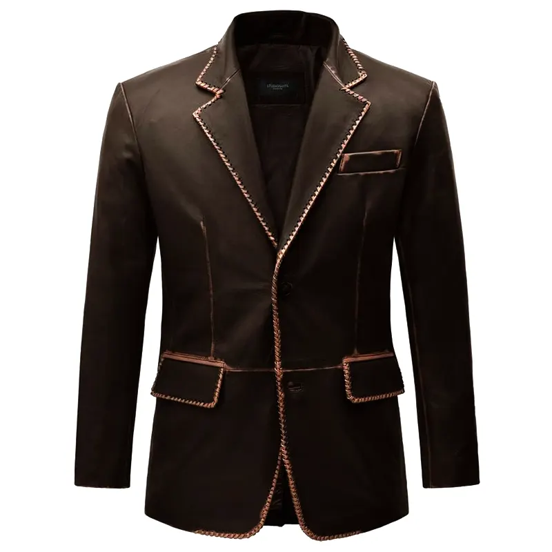 Men Dark Brown Leather Blazer
