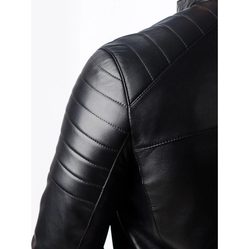 Men Quilted Motorcycle Leather Jacket - Image 3