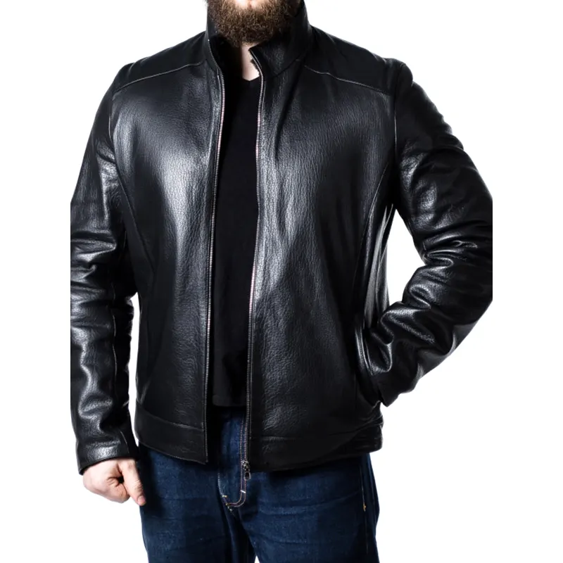 Men Sheepskin Black Leather Biker Jacket