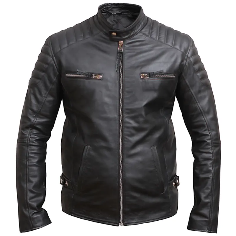 Men's Black Distressed Leather Biker Motorcycle Jacket