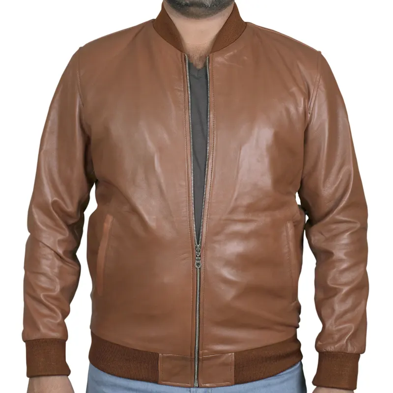 Men’s Bomber Biker Style Slim Fitted Leather Jacket