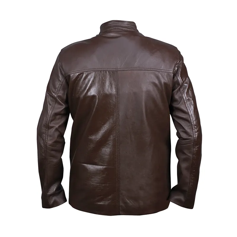 Dark Brown Menβs Casual Leather Jacket - Image 2