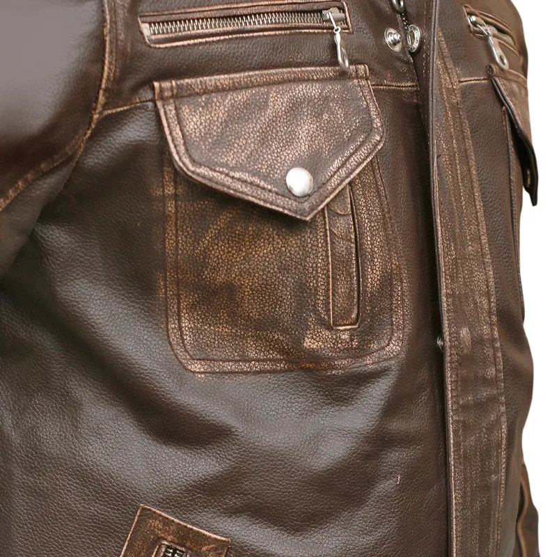 Men’s Biker Cafe Moto Racer Brown Genuine Leather Jacket - Image 9