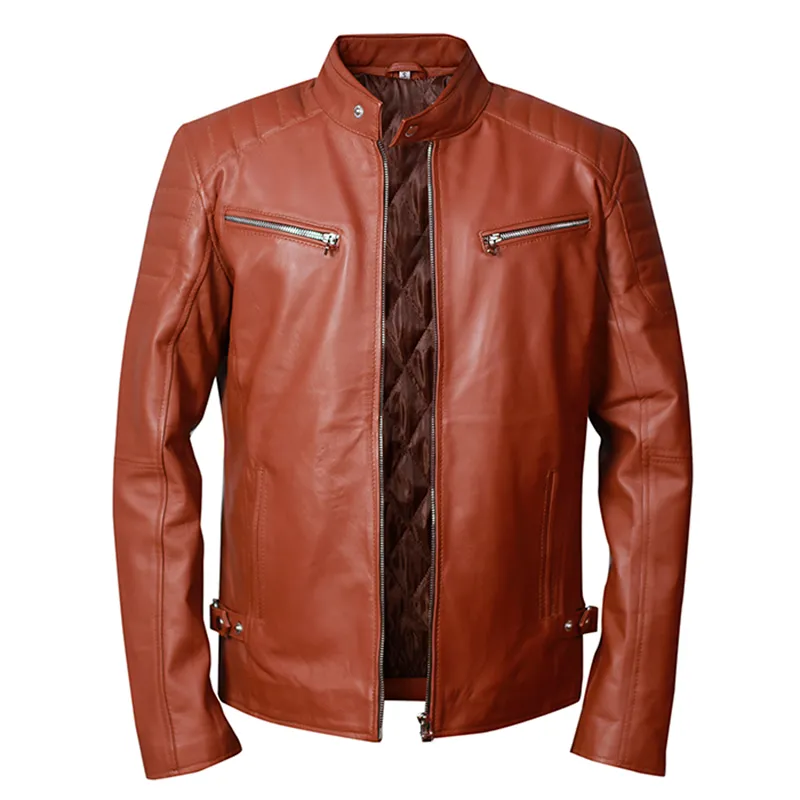 Cafe Racer Brown Retro Style Biker Leather Jacket - Image 2