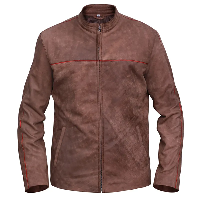 Men's Fashion Distressed Light Brown Leather Jacket