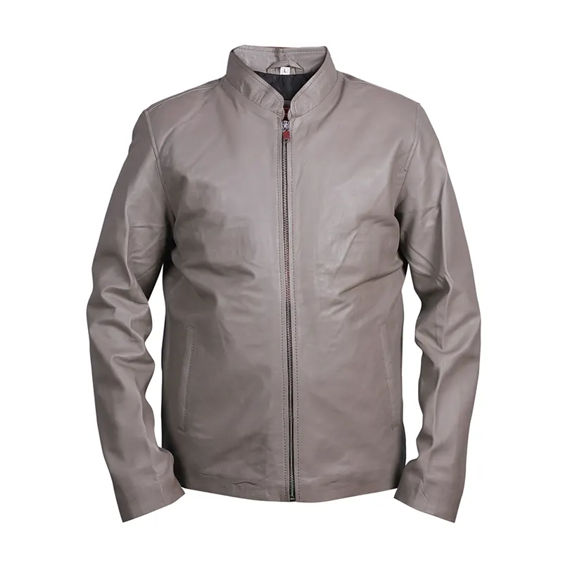 Men’s Grey Cafe Racer Leather Jacket