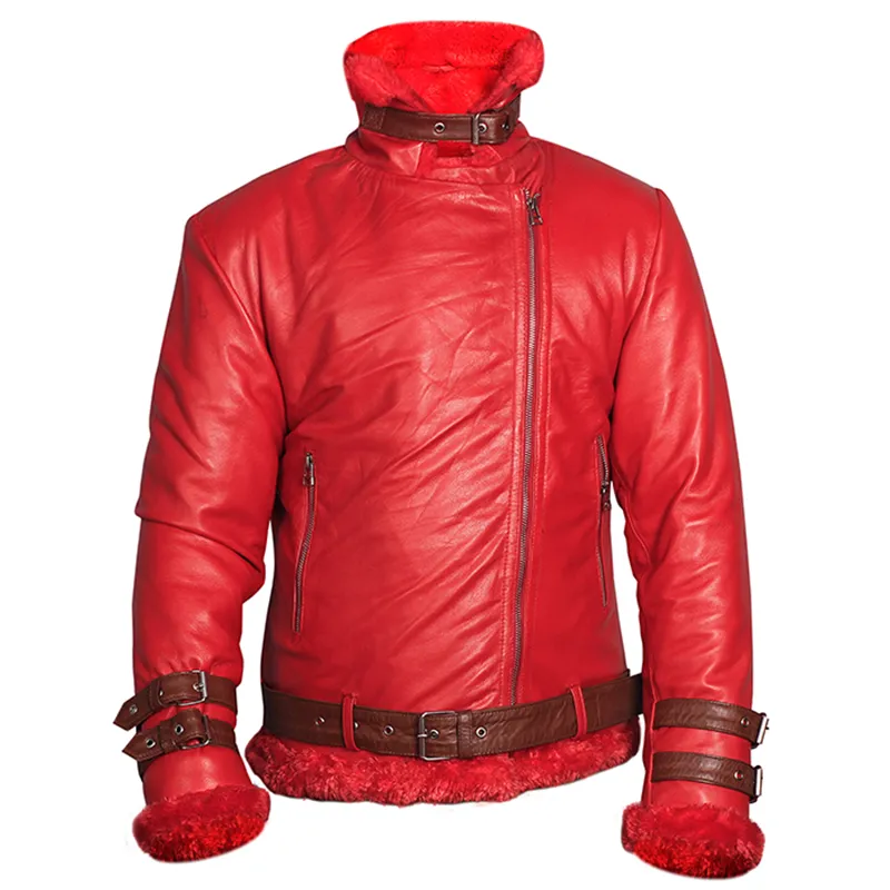 Men's Red Shearling Leather Jacket