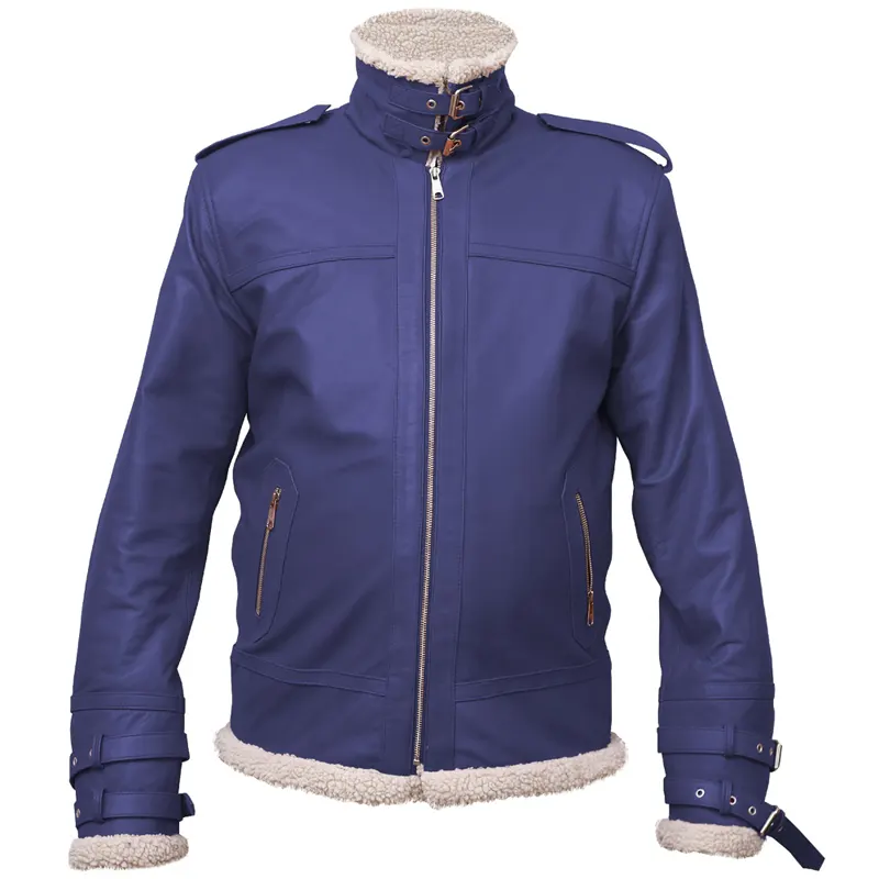 Men's Shearling Collar Leather Jacket