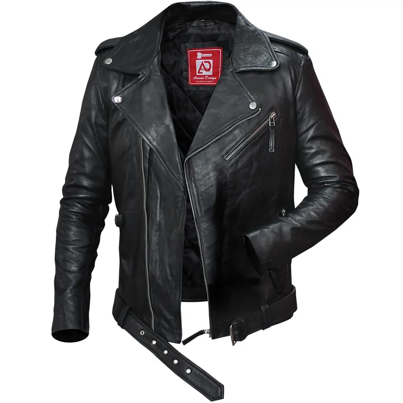 Men's Slim Fit Biker Style Leather Jacket - Image 2