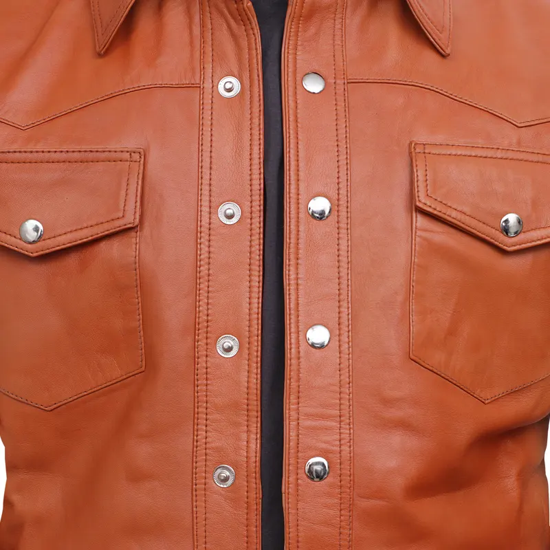 Infinity Retro Tan Leather Shirt Jacket - Image 4