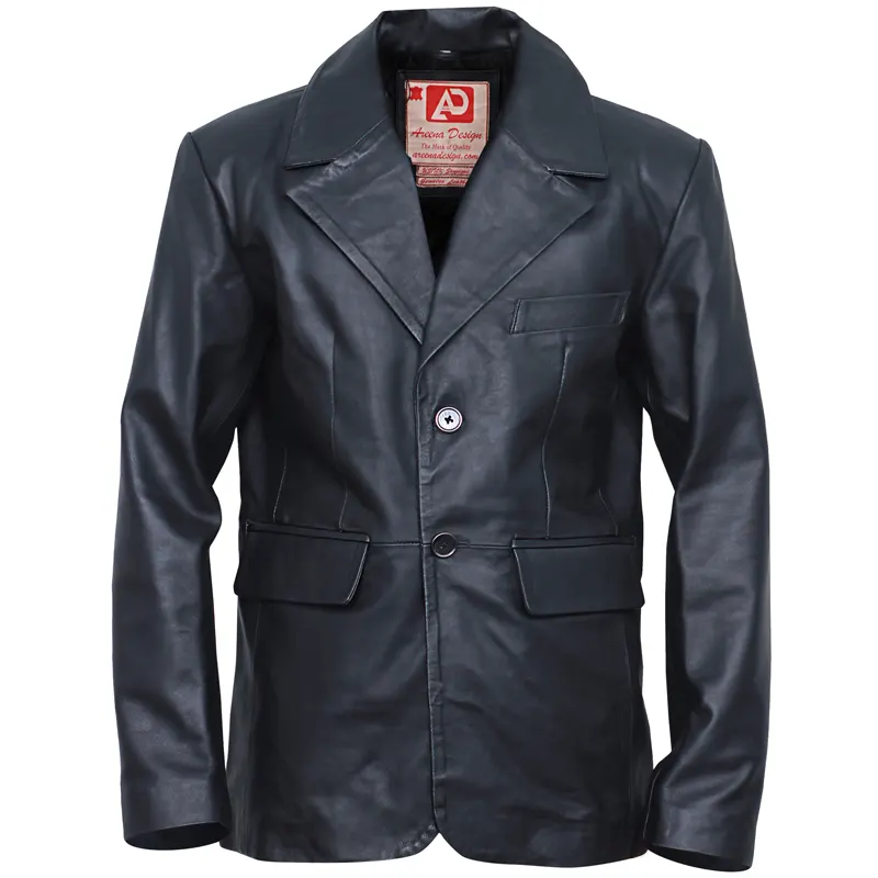 Men’s Two Buttons Black Leather Blazer