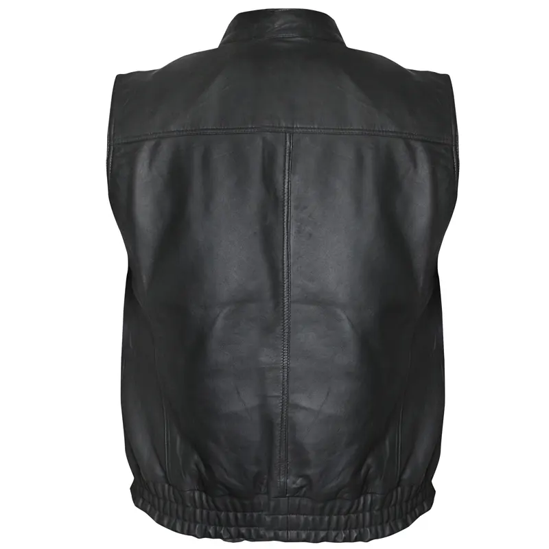Premium Real Black Motorcycle Leather Vest For Men - Image 2