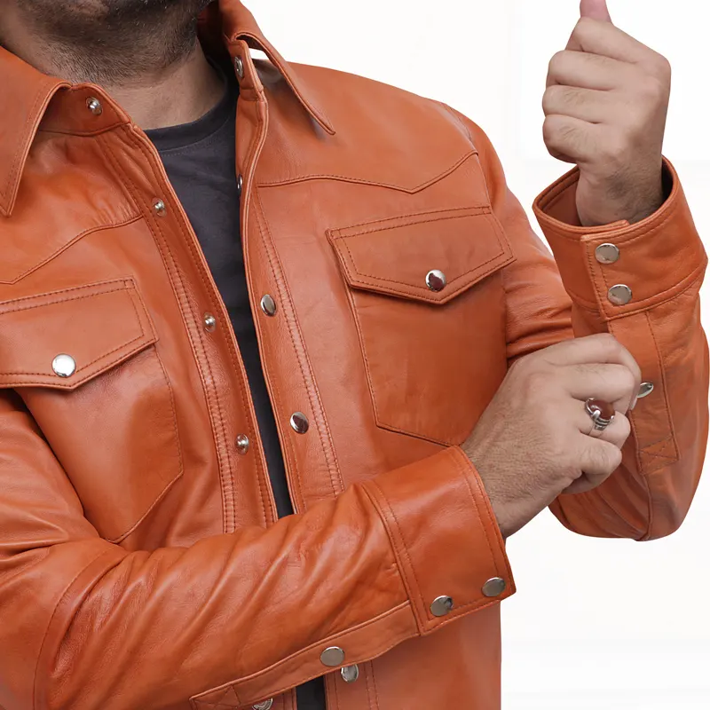 Infinity Retro Tan Leather Shirt Jacket - Image 3