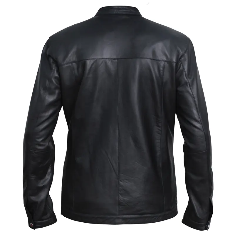 Men's Black Slim Fit Biker Motorcycle Leather Jacket - Image 2