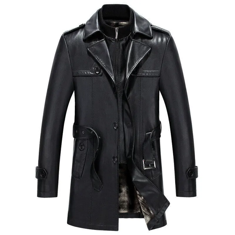 Stylish Motorcycle Black Leather Overcoat