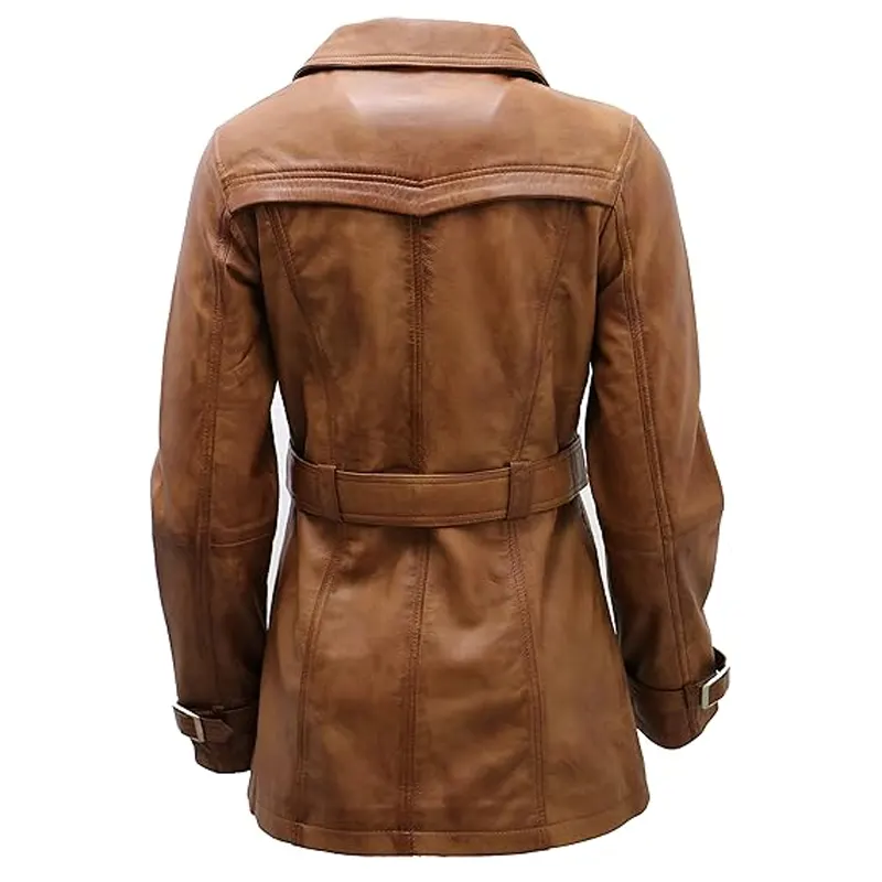 Stylish Tan Leather Overcoat - Image 2