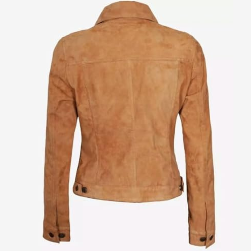 Women Suede Leather Trucker Jacket - Image 3